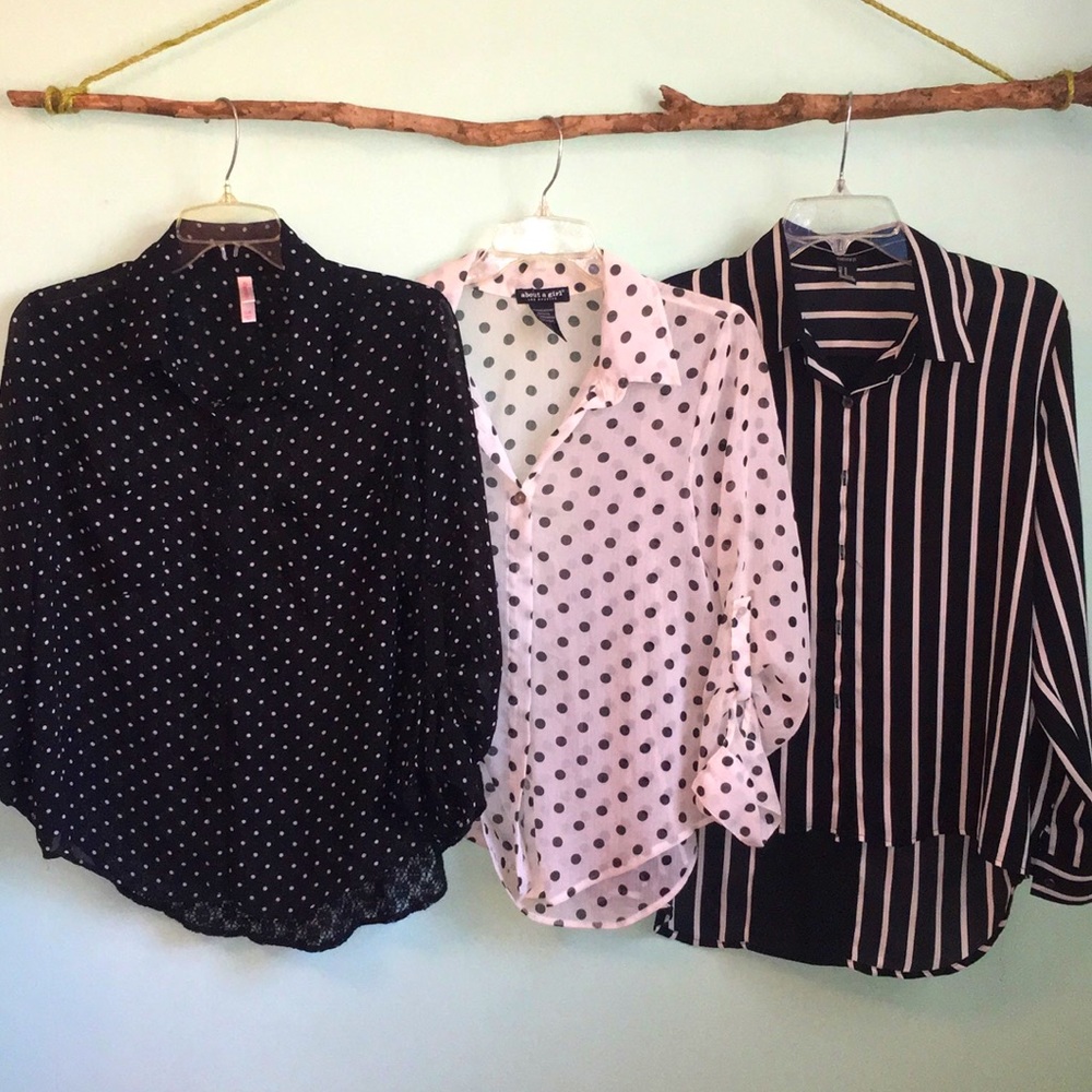 Black and Cream Button Down Work Blouse Bundle Size Medium